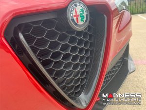 Alfa Romeo Stelvio Front V Shield Grill Frame + Emblem Frame Kit - Carbon Fiber 